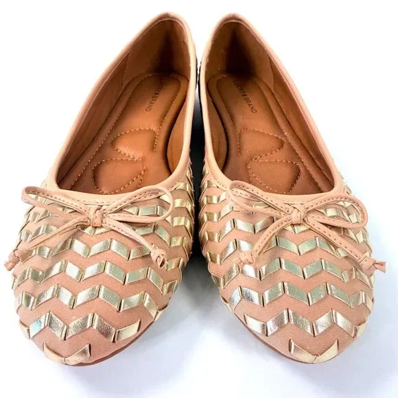 NWOT Lucky Brand Women 8.5 Sargena Ballet Flat Nude Blush Gold Metallic Chevron - Picture 5 of 10
